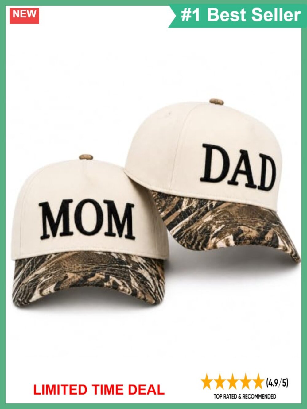 Mom and Dad Embroidered Baseball Cap Set - Adjustable Cotton Blend, 2 Count